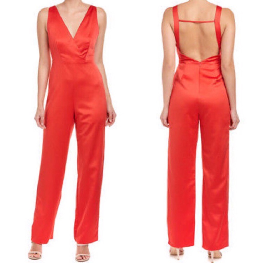 Honey Punch Red Satin Jumpsuit M